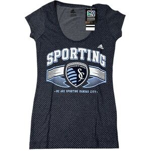 Adidas Sporting Kansas City‎ MLS Womens Small Navy Blue Polka Dot Shirt